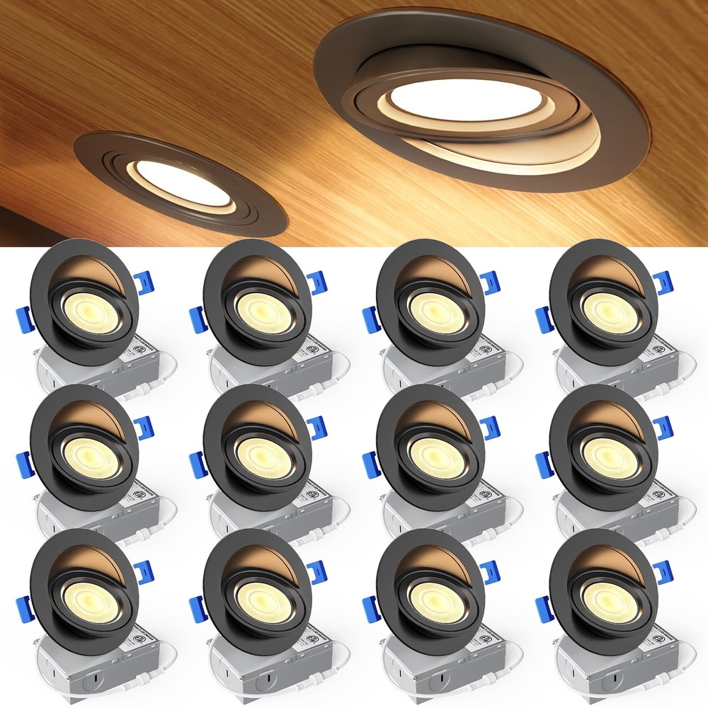 Ensenior 12 Pack 4 Inch Black LED Eyeball Gimbal Recessed Light 5CCT Dimmable